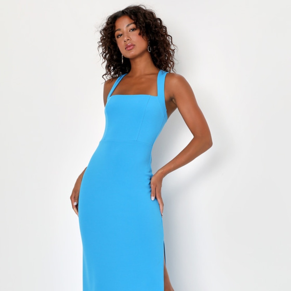 Lulus Glamorous Dedication Blue Sleeveless Column Maxi Dress - Size L
